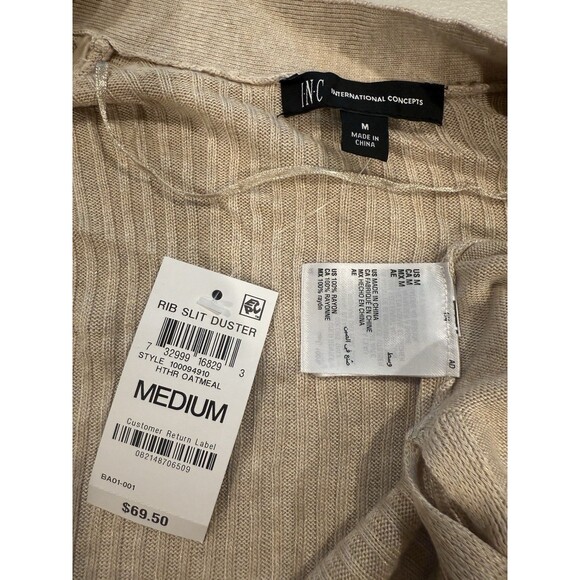 NEW INC Ribbed Duster Cardigan Womens Medium Open Front Sweater Pockets Travel - Picture 5 of 8